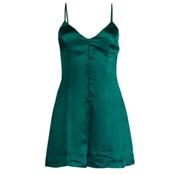 ENDLESS ROSE GREEN SATIN BUTTON FRONT ROMPER - Picture 8 of 8